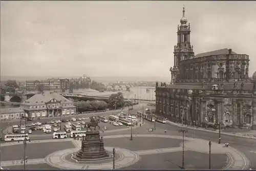 Dresden, Theaterplatz mit Hofkirche, Busse, gelaufen 1965