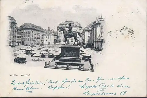 Wien, Am Hof, Denkmal, Marktstände, gelaufen 1899