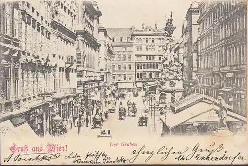 Gruss aus Wien, Der Graben, Pferdewagen, gelaufen 1898