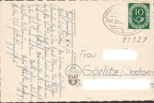 Gössweinstein, Stadtansicht, Bahnpost, gelaufen 1953