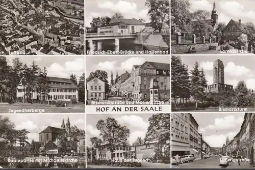 Hof an der Saale, Hallenbad, Luftbild, Ludwigstrasse, Jugendherberge, gelaufen 1965