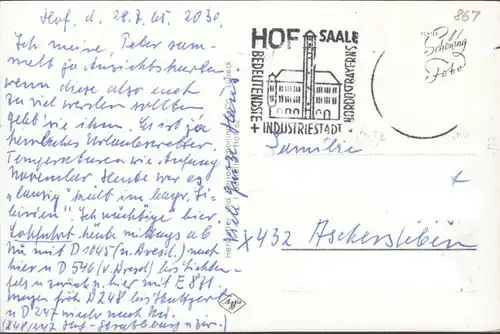 Hof an der Saale, Hallenbad, Luftbild, Ludwigstrasse, Jugendherberge, gelaufen 1965