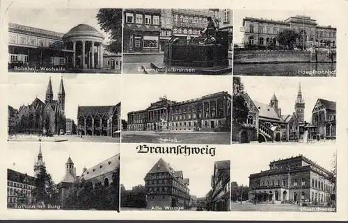 Braunschweig, Hauptbahnhof, Theater, Waage, Markt, gelaufen 1957