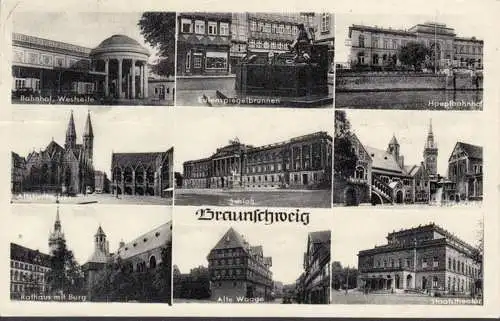 Braunschweig, Hauptbahnhof, Theater, Waage, Markt, gelaufen 1957