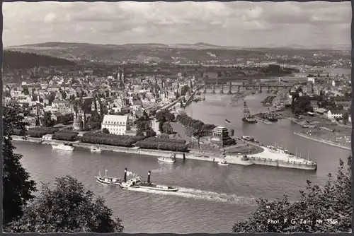 Koblenz, Das Deutsche Eck, Dampfer, gelaufen 1956