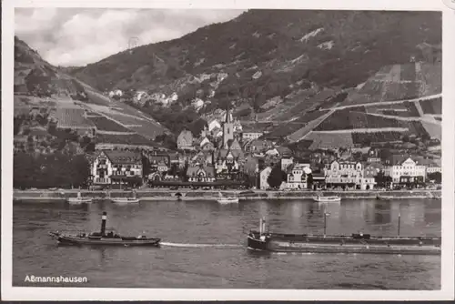 Assmanshausen, Stadtansicht, Schlepper, gelaufen 1954