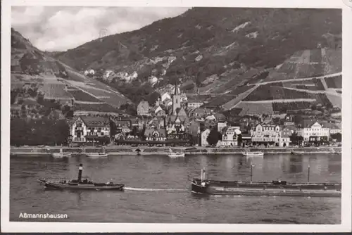 Assmanshausen, vue de la ville, remorqueur, couru en 1954