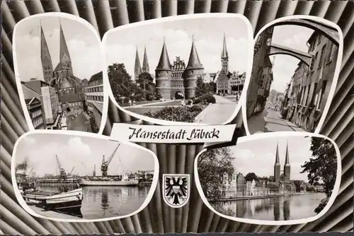 Lubeck, Holstentor, église, port, vue sur la route, couru 1965