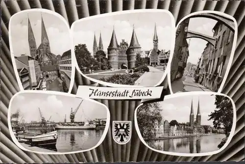 Lübeck, Holstentor, Kirche, Hafen, Strassenansicht, gelaufen 1965