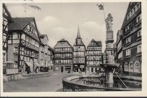 Fritzlar, Markt mit Rolandsbrunnen, gelaufen 1954