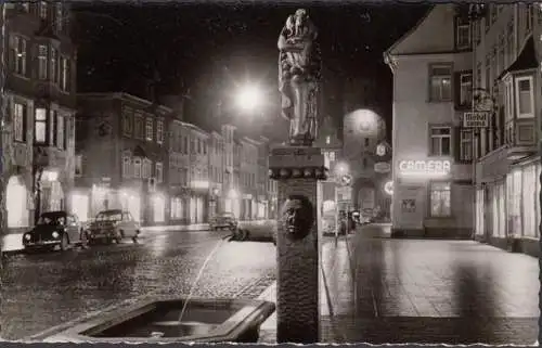 Villingen, Obere Strasse bei Nacht, Narrobrunnen, gelaufen 1964