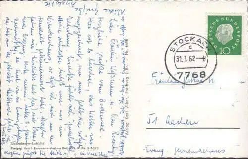 Stockach, Fliegeraufnahme, gelaufen 1962