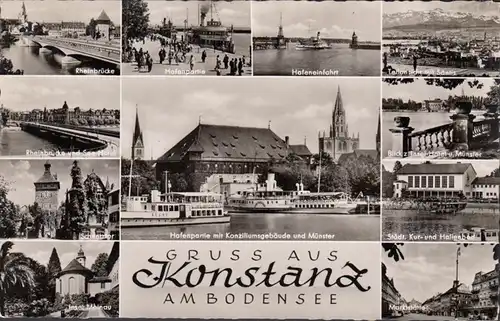 Konstanz, Kur- und Hallenbad, Marktstätte, Hotel, Hafen, gelaufen 1957