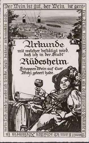 Rüdesheim a. Rhein, Seilbahn, Fass, Urkunde, gelaufen