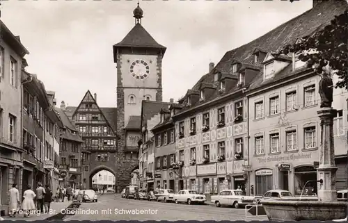 Fribourg i.B. Oberlinden, Schwebentor, boulangerie, hôtel ours, chaussures solides, couru 1962
