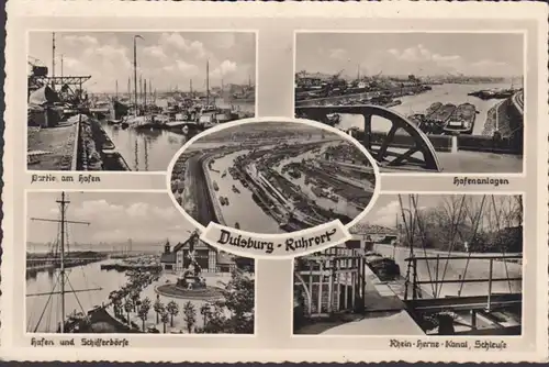 Duisburg, Hafen, Schifferbörse, Hafenanlagen, Schleuse, gelaufen 1950