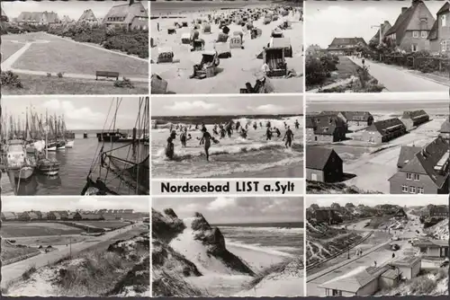 Sylt, List, Strand, Reetdachhäuser, gelaufen 1964
