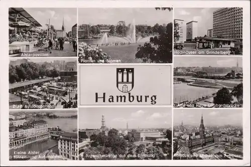 Hamburg, Alsterpavillon, Autbusbahnhof, Rathaus, Alster, Mehrbild, ungelaufen