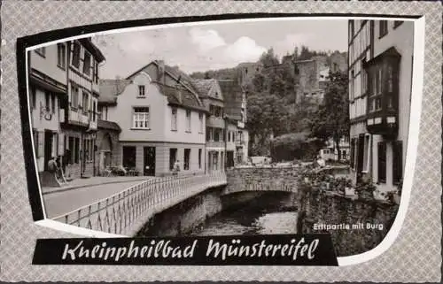 AK Münstereifel, Erftpartie mit Burg, gelaufen 1962