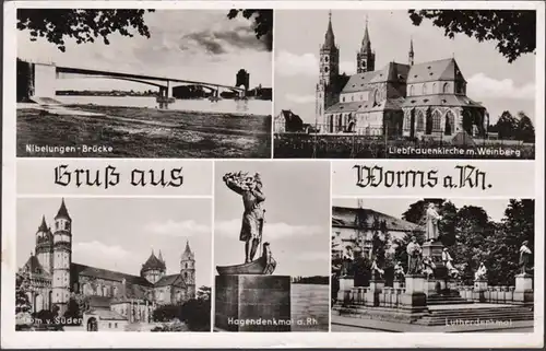 Worms, Brücke, Liebfrauenkirche, Denkmal, gelaufen 1953
