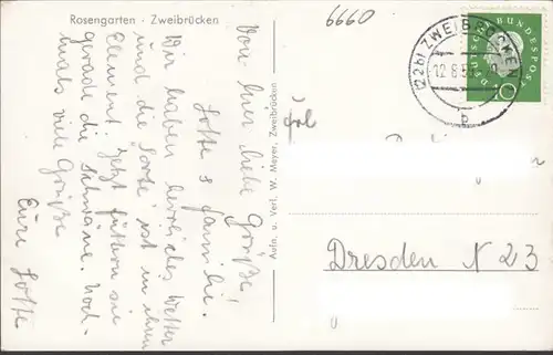 Zweibrücken, Rosengarten, gelaufen 1959