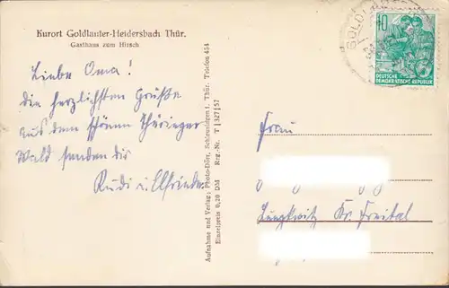 Goldlauter Heidersbach, Gasthaus zum Hirsch, gelaufen 1961