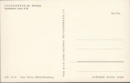 Zschadrass, Heilstätten, Haus A 36, ungelaufen