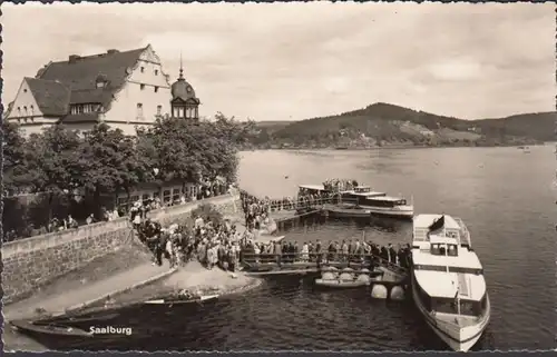 Saalburg Bootsanlegestelle mit Schiffen, ungelaufen