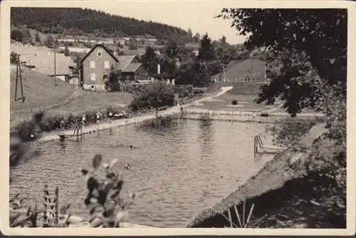 AK Hirschbah, Schwimmbad, Teilansicht, gelaufen 1957