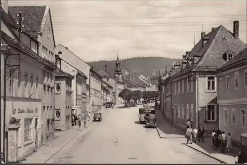 Saalburg-Ebersdorf, Strassenansicht, Ansichtskarten und Foto, Kirchgasse, ungelaufen