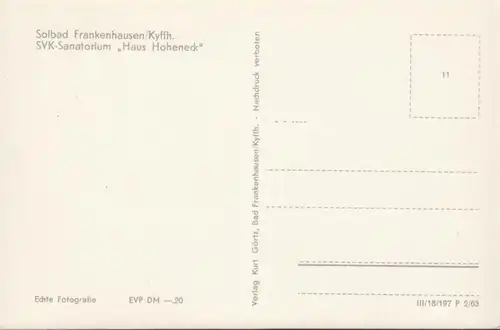 Bad Frankenhausen, Sanatorium Haus Hoheneck, ungelaufen