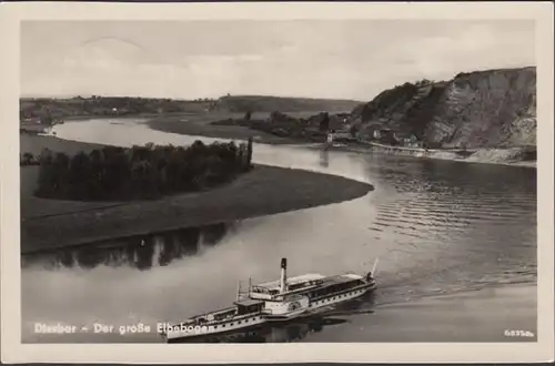 Diesbar, Der grosse Elbebogen, Dampfer Diesbar, gelaufen 1955