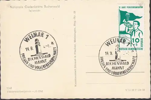 Weimar, Nationale Gedenkstätte Buchenwald, Teilansicht, Offizieller Stempel 1958