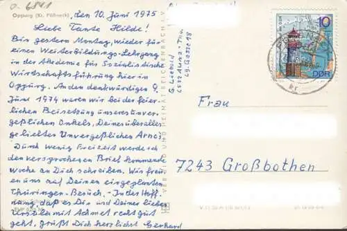 AK Oppurg, Straßenpartie mit Kirche, gelaufen 1975