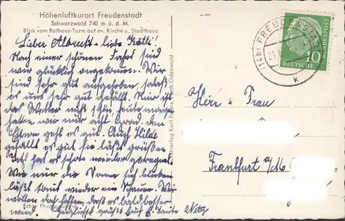 Freudenstadt, Kirche und Stadthaus, gelaufen 1956