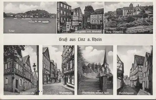 Linz am Rhein, Burgplatz, Mühlenstrasse, Rheinstrasse, Pfarrkirche , gelaufen 1953