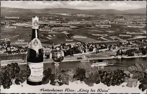 Hattenheim, Eltville, Stadtansicht, Hattenheimer Wein, gelaufen 1964
