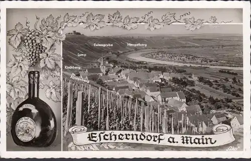 Escherndorf, Stadtansicht, Gasthaus Zur Krone, gelaufen 1957