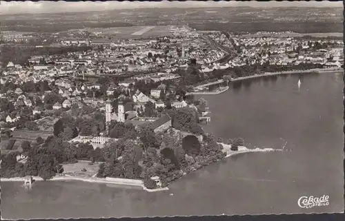 Friedrichshafen, Schlosskirche, Stadt, Fliegeraufnahme, gelaufen 1957