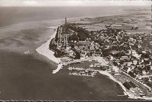 AK Laboe, Fliegeraufnahme, Ehrenmal, Stadtansicht, gelaufen 1966