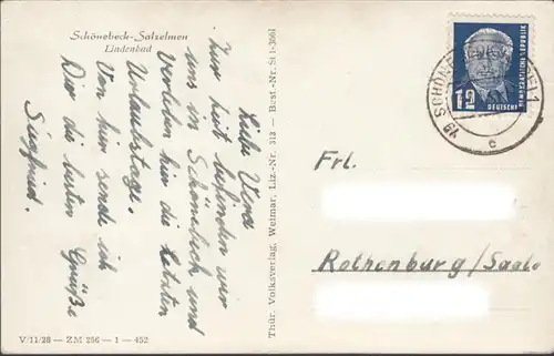 Schönebeck-Salzelmen, Lindenbad, gelaufen 1953