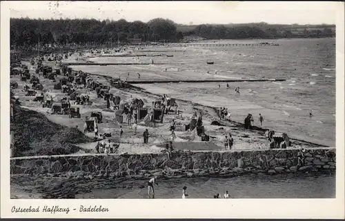 Haffkrug, Strandleben, Strandkörbe, gelaufen 1954