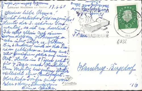Hirschhorn, Fliegeraufnahme, gelaufen 1961