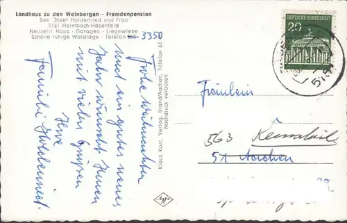 Heimbach-Hasenfeld, Landhaus zu den Weinbergen, gelaufen 196?