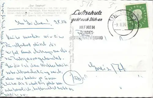 Schwammenauel- Heimbach, Der Seehof, gelaufen 1959