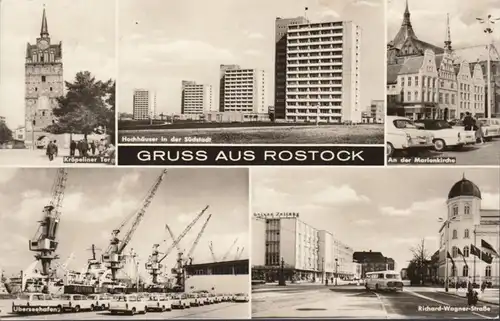 Rostock, Überseehafen, Richard Wagner Strasse, Hochhäuser, gelaufen 1970