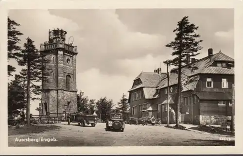 Auersberg, Aussichtsturm, Berghotel, Autos, gelaufen 1956