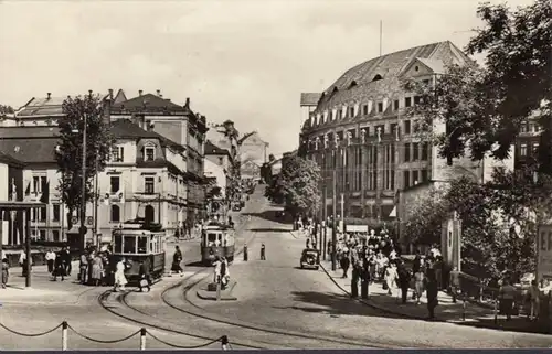 Plauen, Bahnhofstrasse, Strambahn, couru en 1957