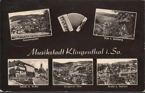 Klingenthal, Schloss, Kirche, Rathaus, gelaufen 1957