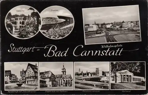 Bad Cannstadt, Wilhelmsplatz, Hôtel de ville, Eglise, Marktstrasse, couru 1970